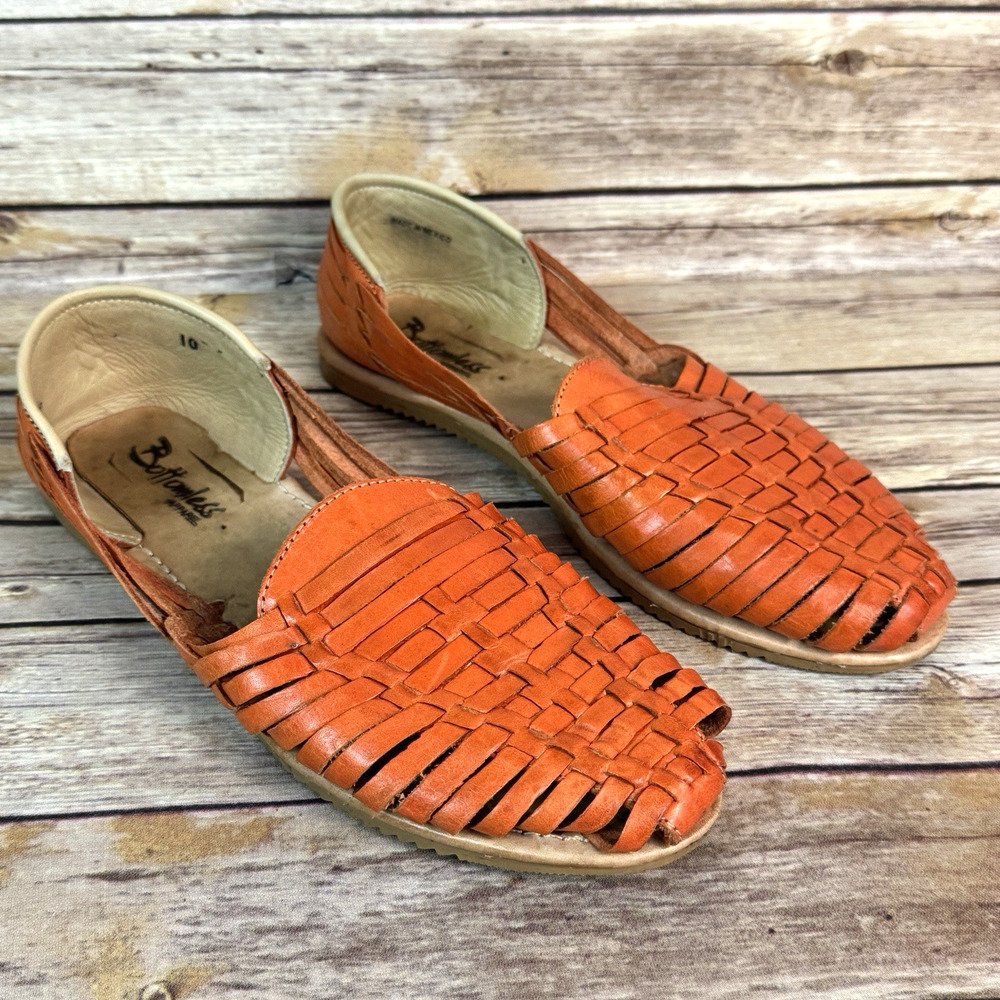 Braided Leather Huarache Sandals - Orange
